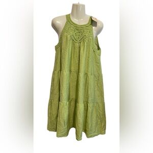 BTFBM Light Green Crochet Yoke Sundress